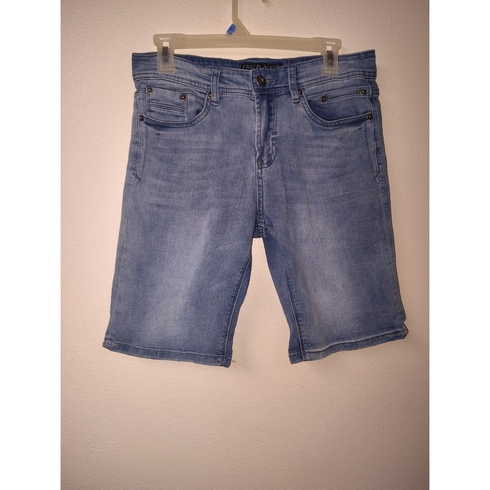 Free Planet Mens Denim Shorts Light Wash Stretch Blue Jean Size 30